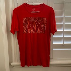 Read Armani exchange T-shirt with red sequins.